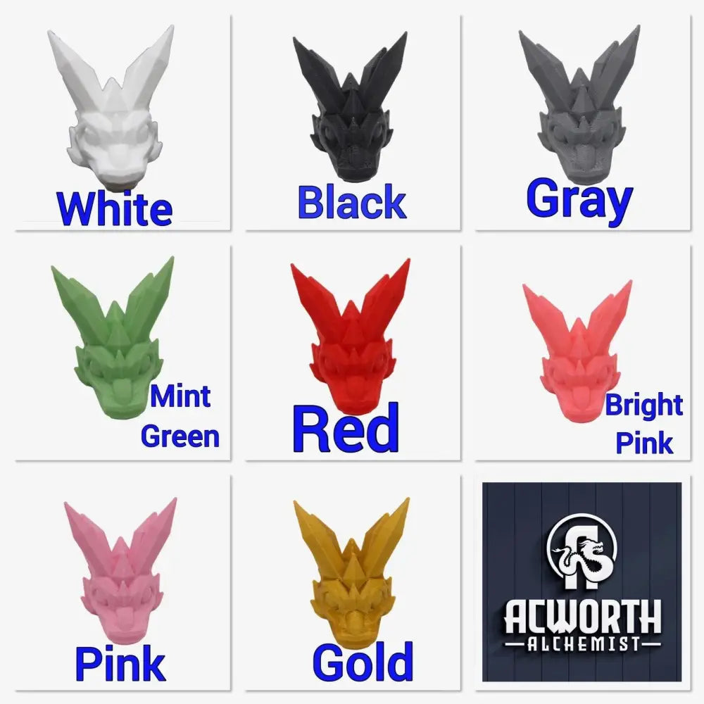 Colorful dragon head figurines.