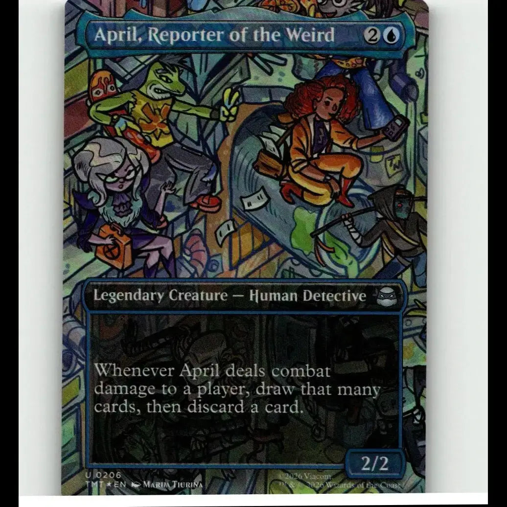 April reporter of the weird weird borderless foil card featuring a human detective from teenage mutant ninja turtles