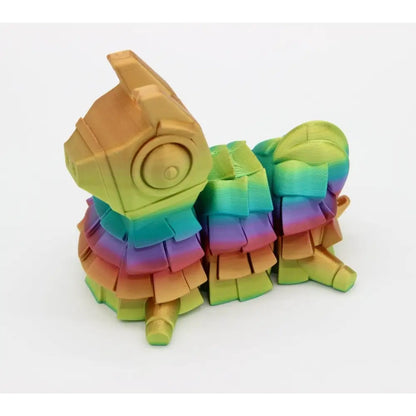 Rainbow-colored articulated chameleon toy.