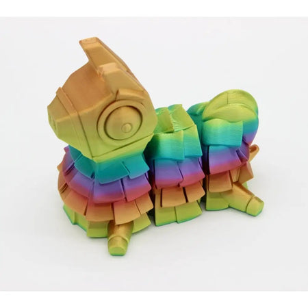 Rainbow-colored articulated chameleon toy.