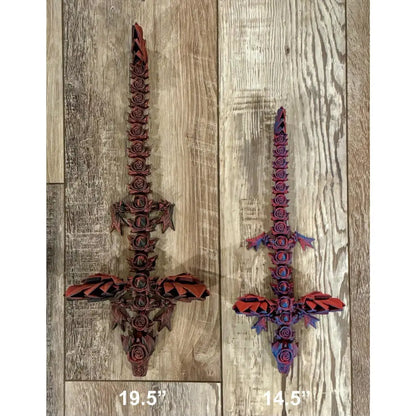 Two decorative, rose-themed swords.