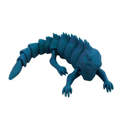Blue articulated lizard-like toy.