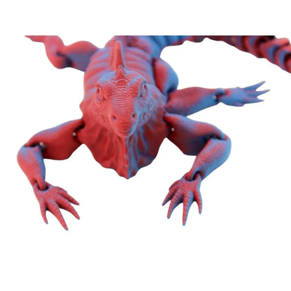 Red and blue 3D printed lizard.