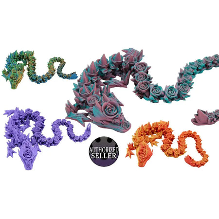 Articulated rose dragon figurines.