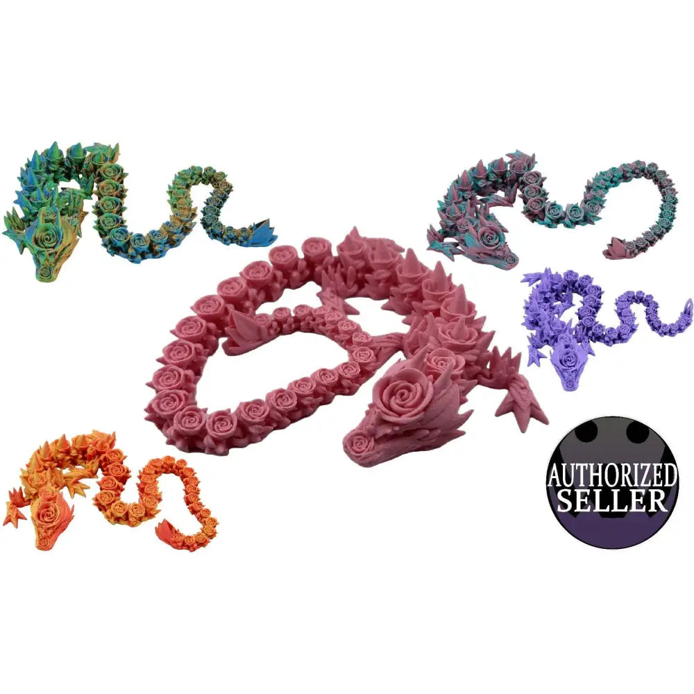 Articulated rose dragon figurines.