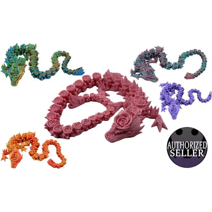 Articulated rose dragon figurines.