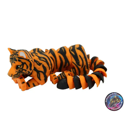 Orange and black segmented tiger toy.