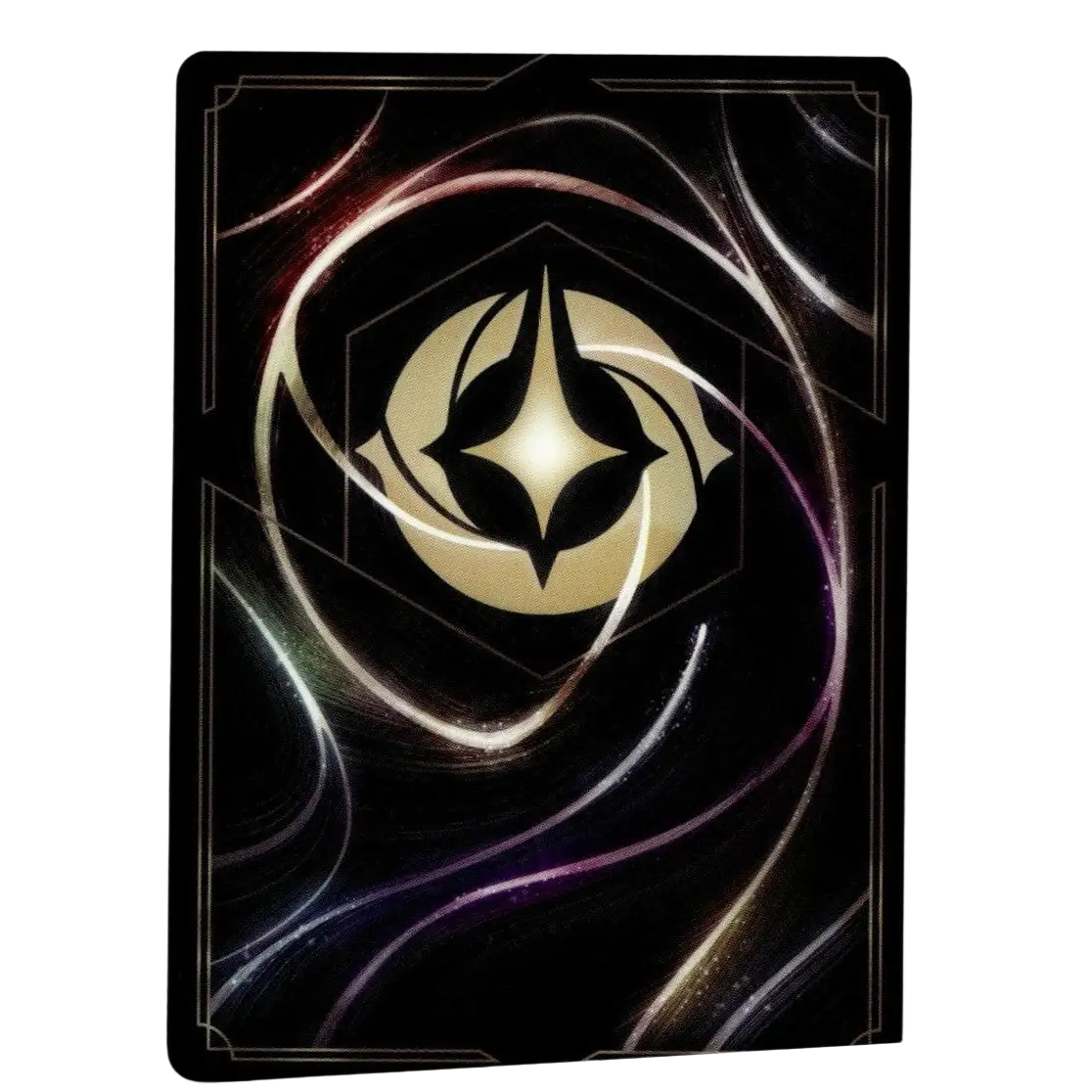 Black card from aurora waking beauty 14/204 featuring a glowing gold emblem with silver and purple accents