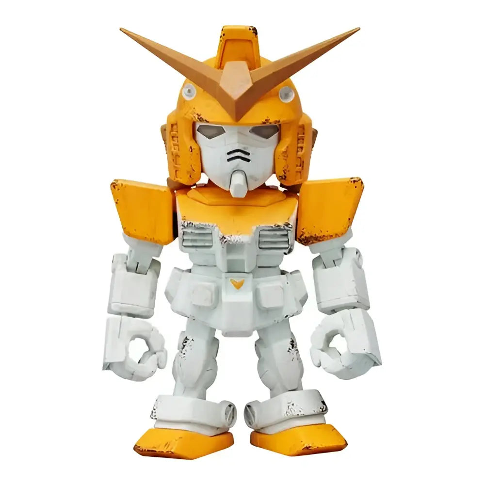 Bandai qmsv mini gundam blind box figure with white and orange weathered armor from gold team 5th anniversary edition