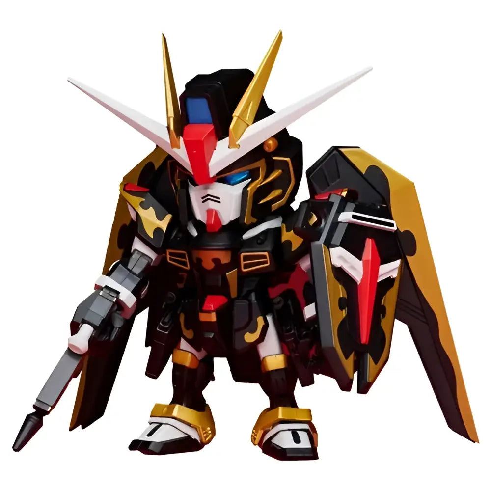 Bandai qmsv mini black and gold team gundam blind box model with red accents and detailed plastic construction