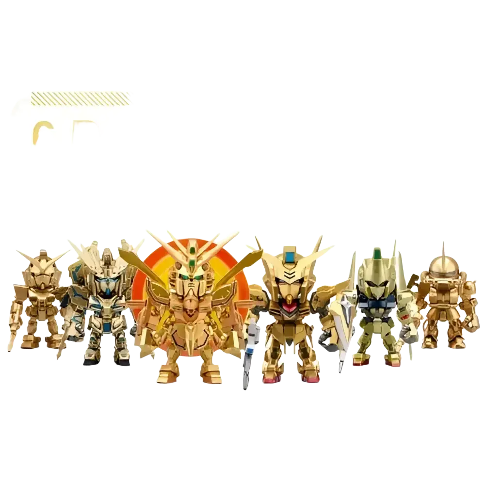 Golden gundam figurines in bandai qmsv mini gold team gundam blind box collectible set display