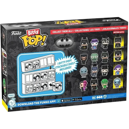 Batman 85th anniversary catwoman funko bitty pop mini-figure 4-pack in black and yellow box with stackable shelf