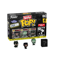 Black funko bitty pop dc comics 4-pack mystery box featuring three revealed figures and one hidden in batman 85th anniversary catwoman funko bitty collection