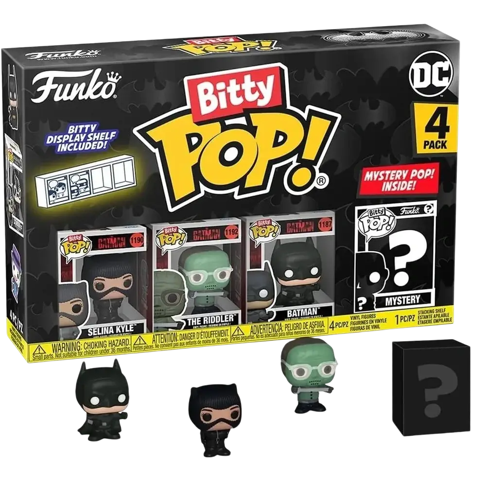 Black vinyl batman 85th anniversary catwoman funko bitty pop mini-figure 4-pack with mystery figure in box set