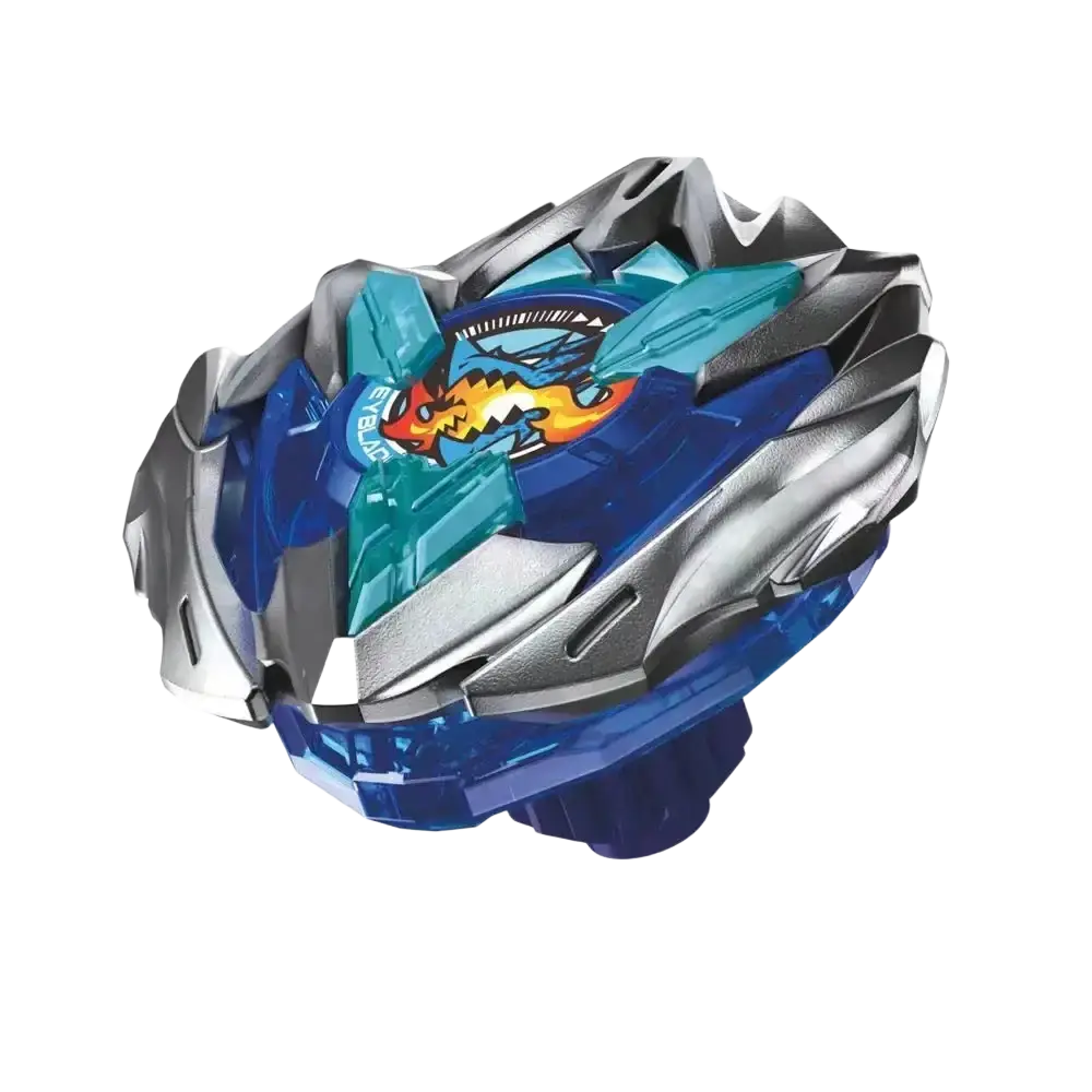 Beyblade burst b-128 roktavor .3m: silver, blue and red design with clear plastic blade.