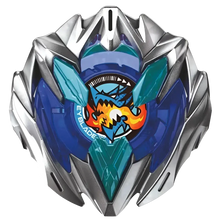 Beyblade burst evolution toy with blue and silver design, featuring a shark emblem.