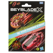 Red and gold beyblade x soar phoenix 9-60gf deluxe string launcher set.