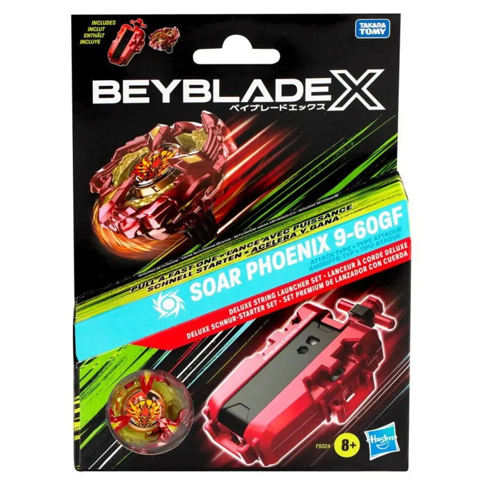 Beyblade x soar phoenix 9-50gf toy beyblade with red and gold accents, featuring a sleek design.