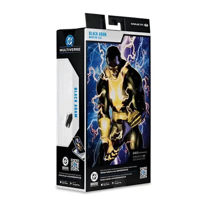 Black adam modern age 7-inch scale action figure in black and white packaging with vibrant blue lightning effects