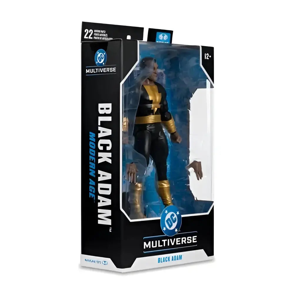 Black adam modern age 7-inch scale action figure in black and gold suit with detailed sculpting in clear window box