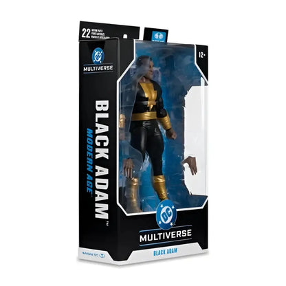 Black adam modern age 7-inch scale action figure in black and gold suit with detailed sculpting in clear window box