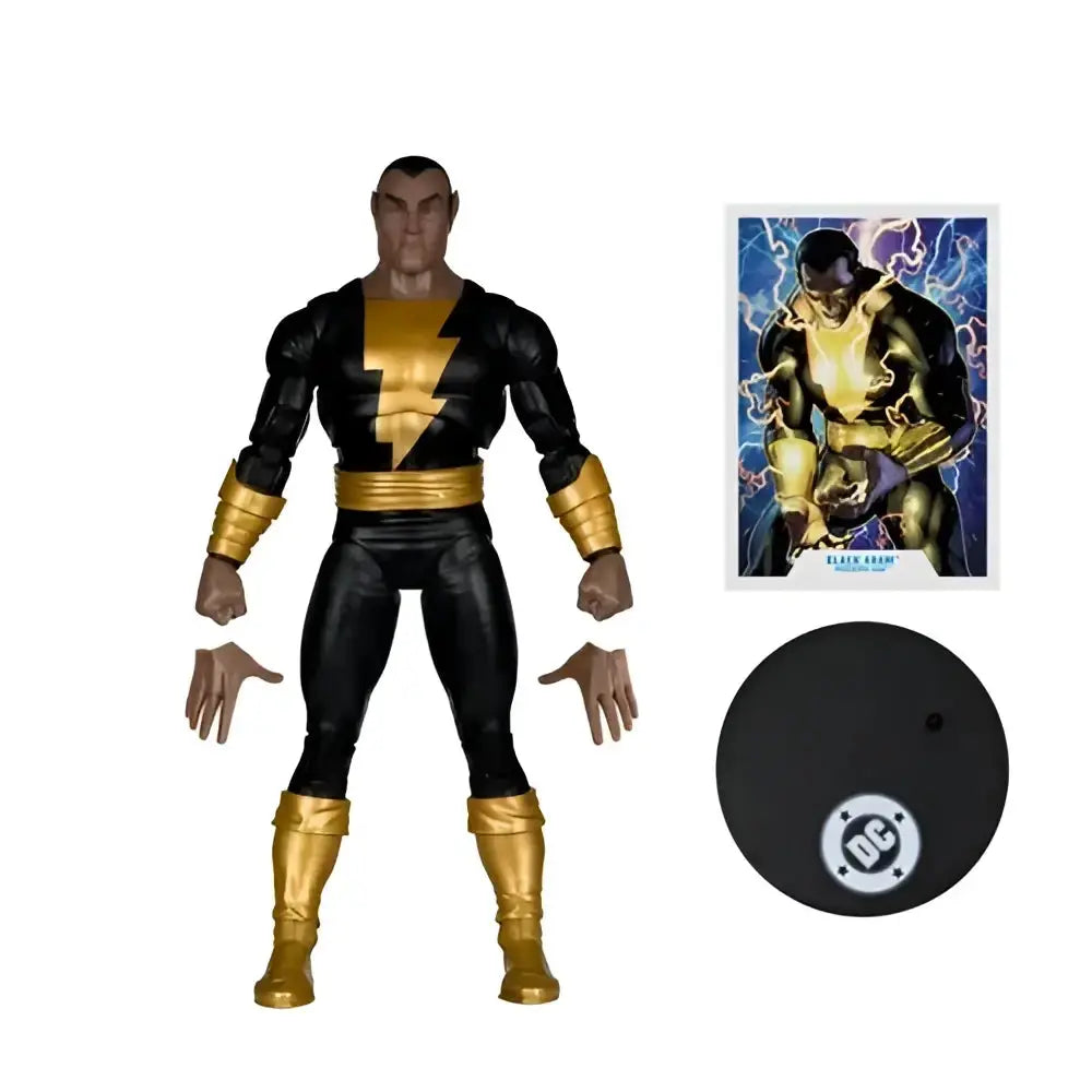 Black adam modern age 7-inch action figure in black and gold costume with lightning bolt emblem posed dynamically