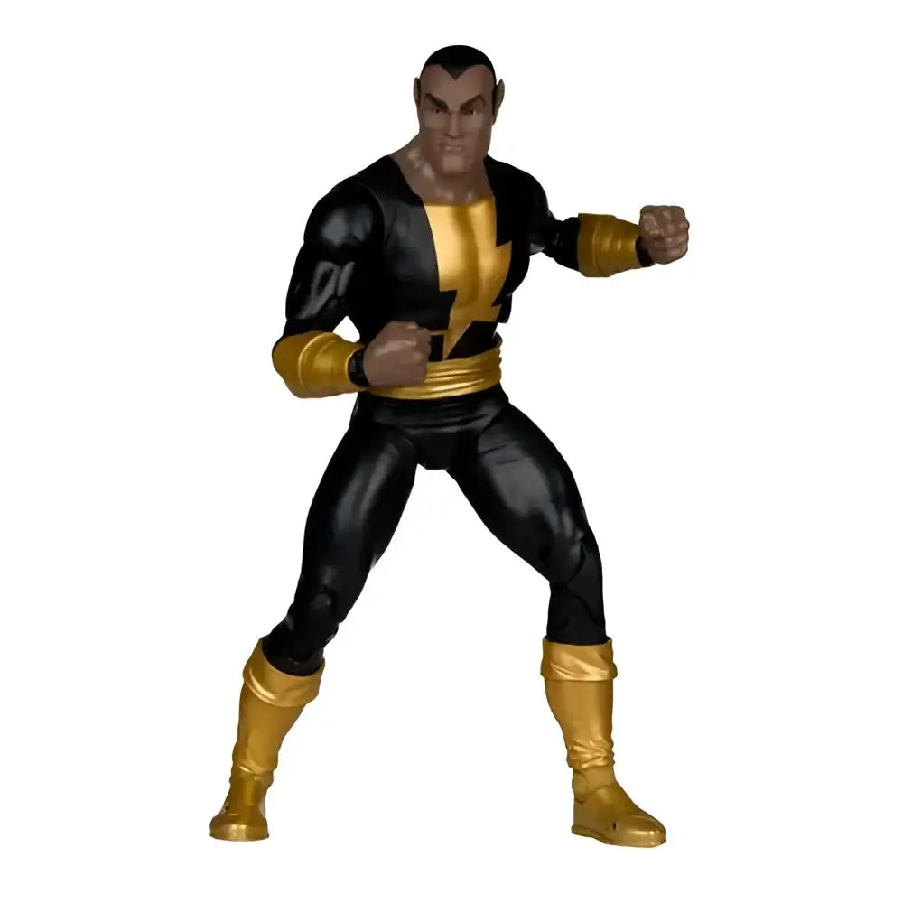 Black adam modern age 7-inch action figure in black and gold with detailed sculpting and metallic lightning bolt emblem