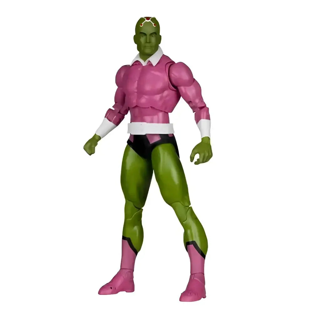 Brainiac classic 7-inch scale action figure featuring green skin with pink white outfit and black accents on pants and boots