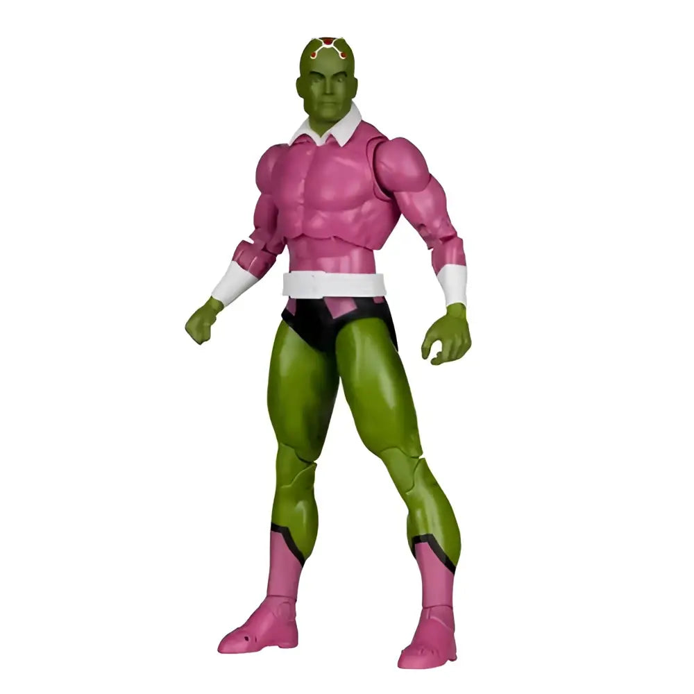 Brainiac classic 7-inch scale action figure featuring green skin with pink white outfit and black accents on pants and boots