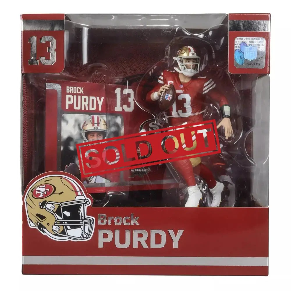 Brock Purdy action figure in packaging.