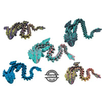 Five articulated crystal dragons.