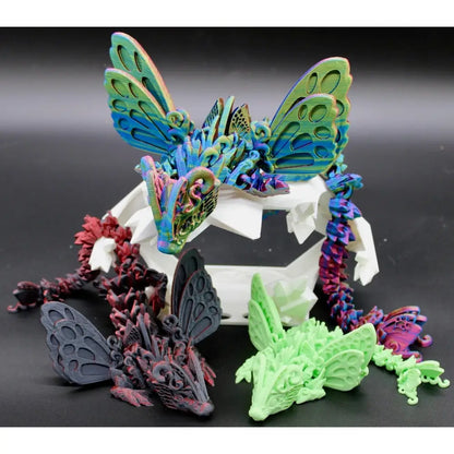 Colorful articulated butterfly dragons.