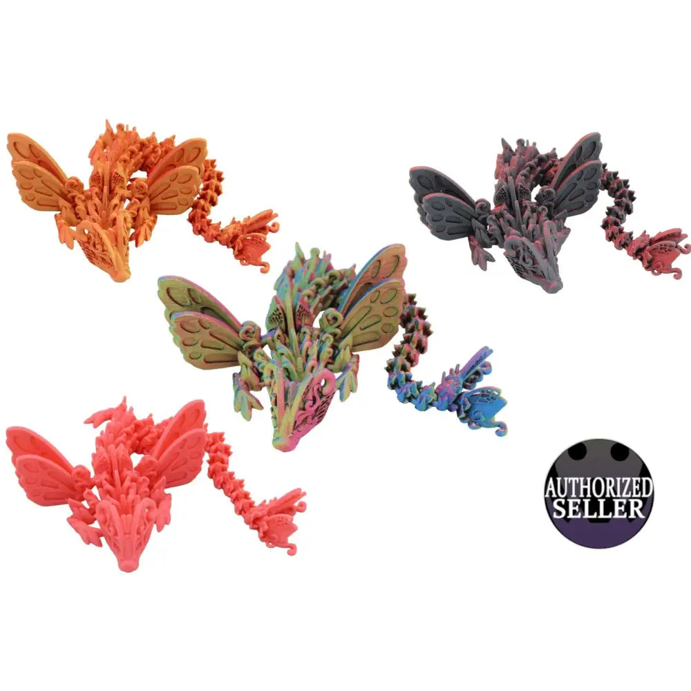 Five colorful articulated fairy dragons.