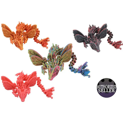 Five colorful articulated fairy dragons.