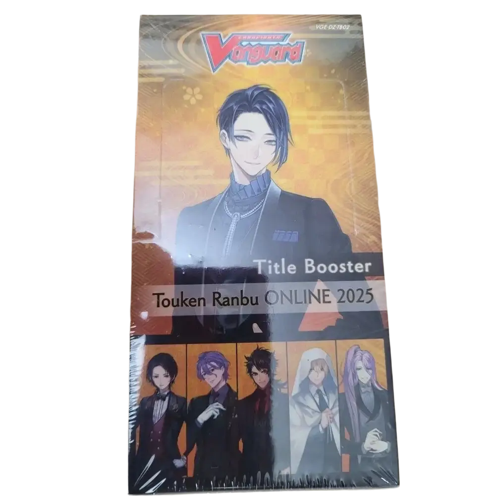 Cardfight vanguard touken ranbu online 2025 tb02 english booster box with anime character in dark attire and golden background