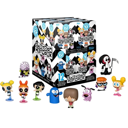 Cartoon Network mystery minis stylized mini colorful plastic collectible figurines in black and white box with 12 characters