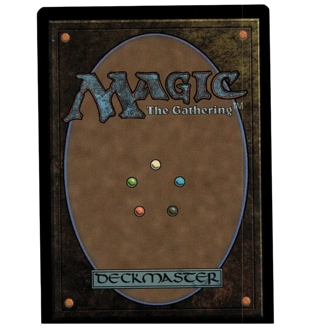 Back of a foil casey jones teenage mutant ninja turtles magic the gathering card with brown oval and colored dots