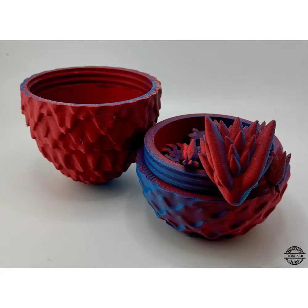 Red and blue dragon egg container.