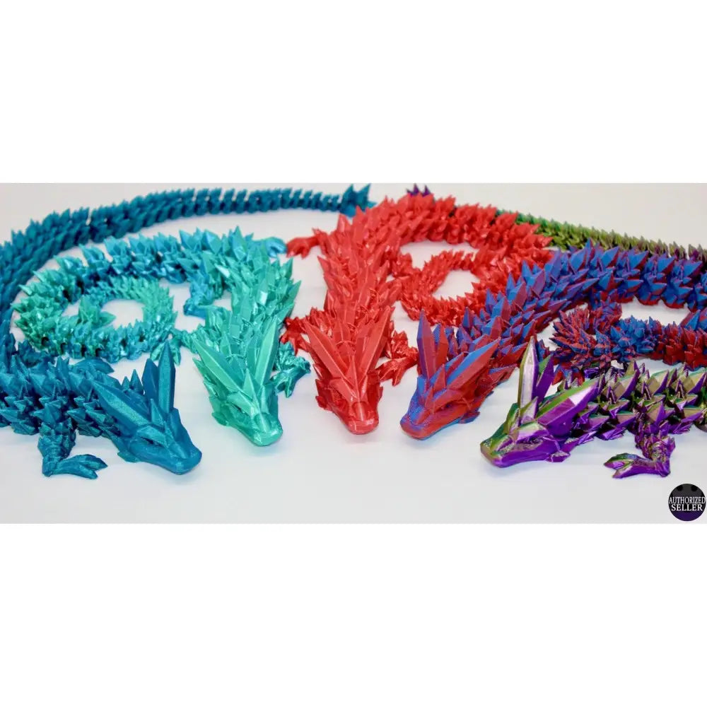 Colorful articulated crystal dragons.
