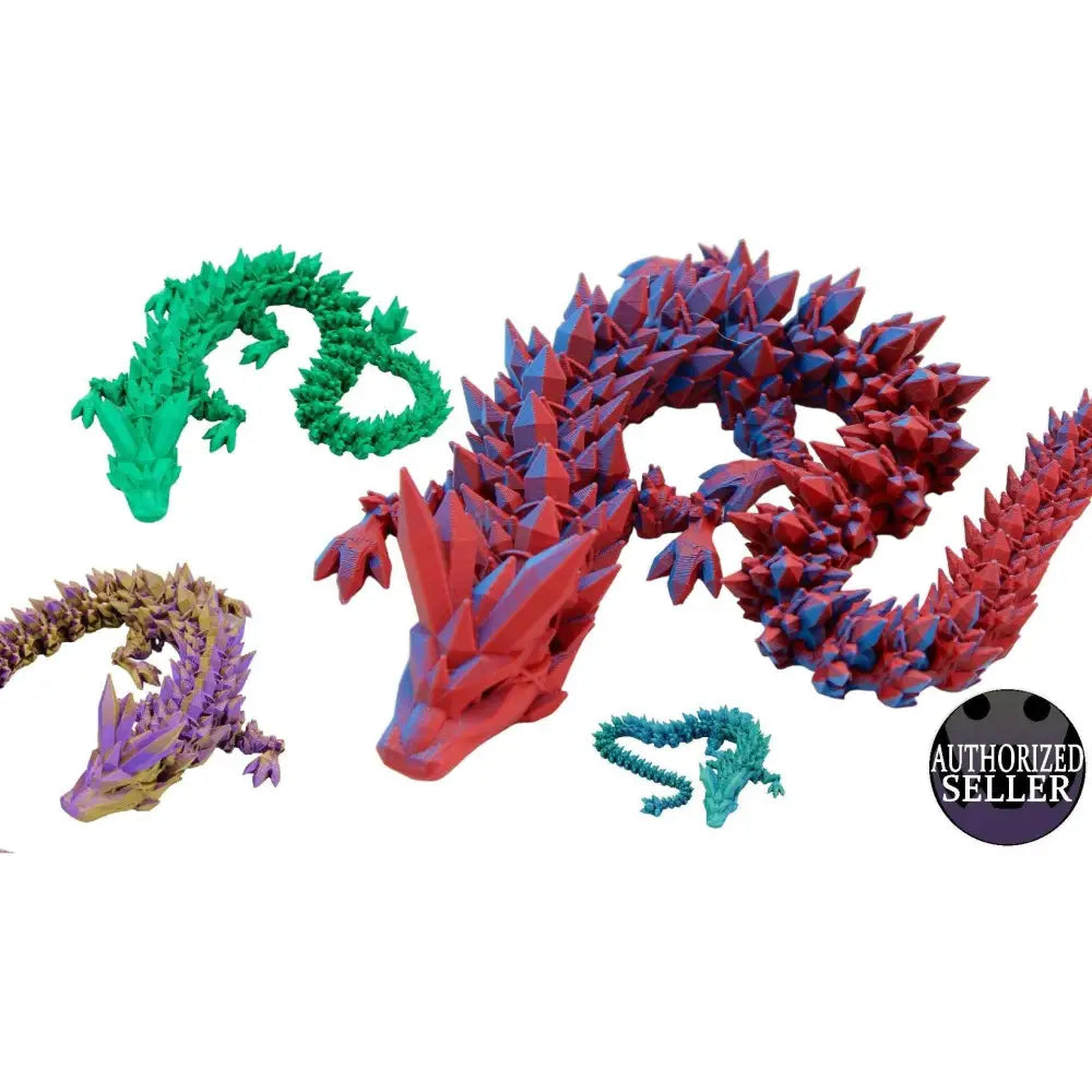 Colorful crystal dragon figurines.