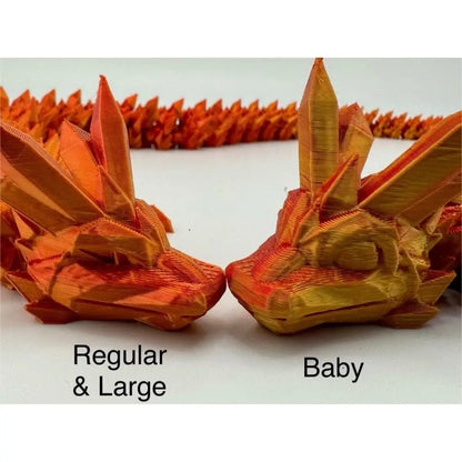 Orange 3D-printed articulated dragon.