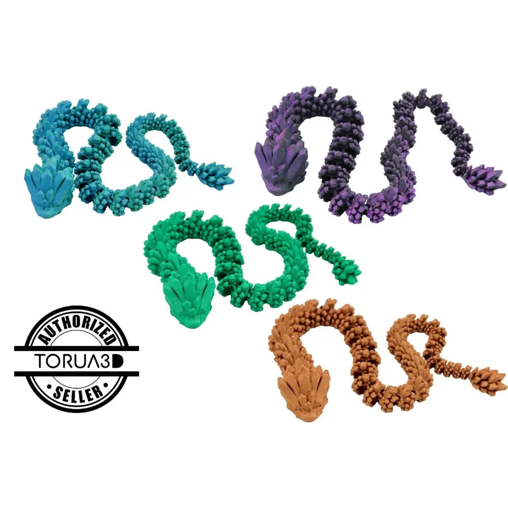 Colorful articulated crystal dragon toys.