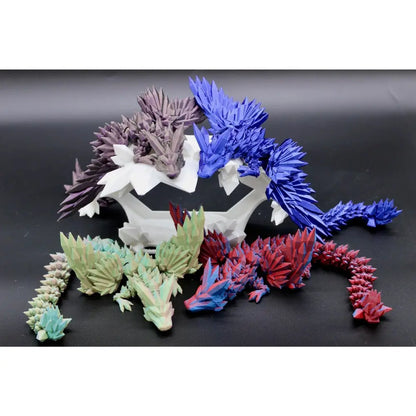 Colorful crystal dragon figurines.