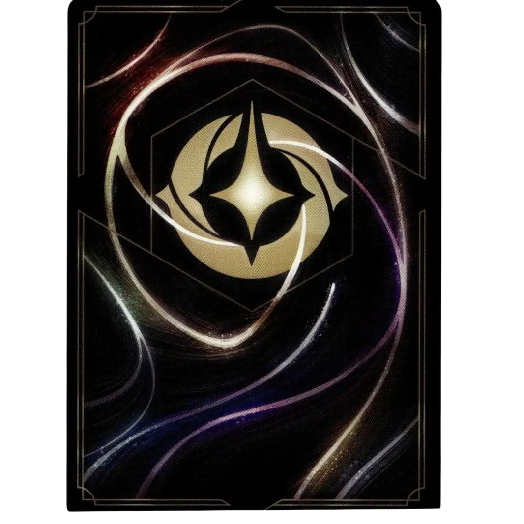A sleek black disney lorcana dumbo card featuring a glowing gold emblem with silver and purple energy patterns
