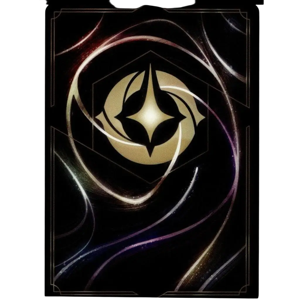 A sleek black disney lorcana fabled card featuring a glowing gold emblem with swirling silver and purple accents maleficent monstrous dragon