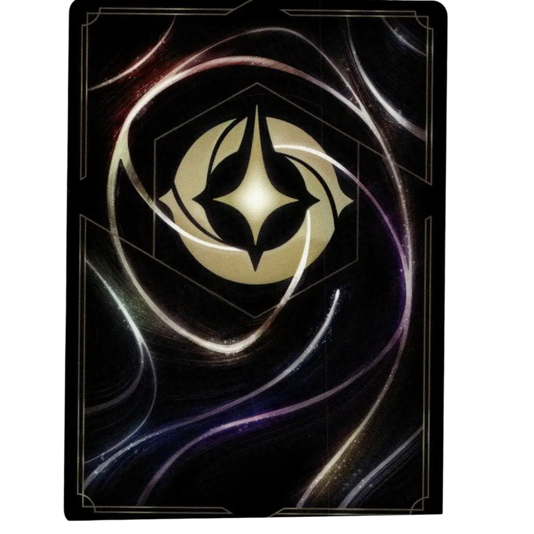 Black disney lorcana max goof 77/204 regular card featuring a glowing gold emblem with silver and purple energy patterns