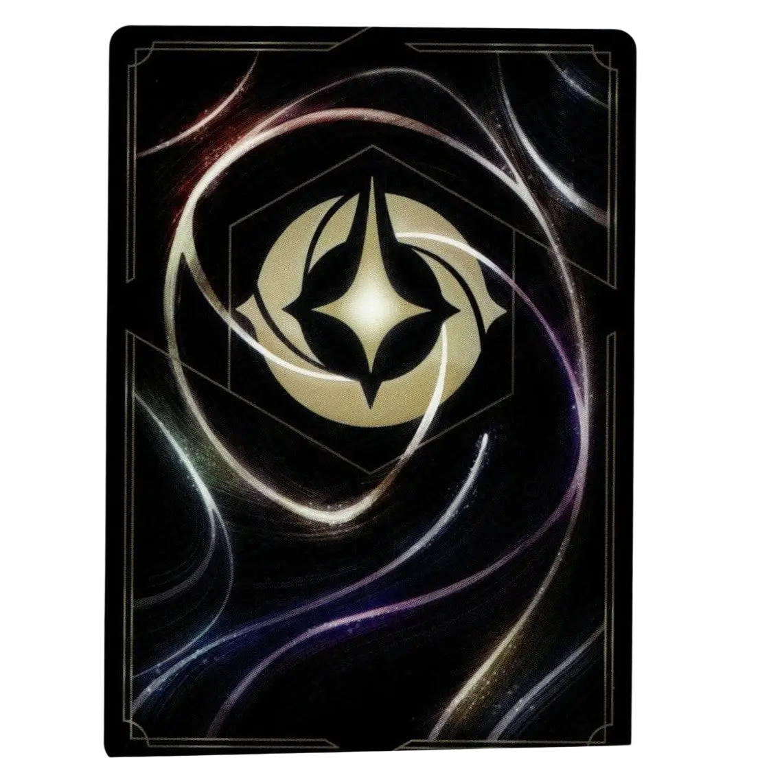 Black disney lorcana max goof chart topper card featuring a glowing gold emblem with silver and purple swirls