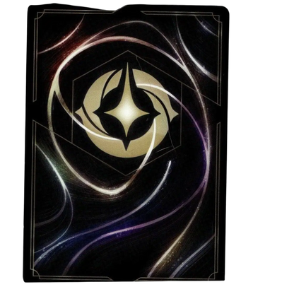 Black disney lorcana mickey card featuring a glowing gold emblem with swirling silver and purple patterns mouse brave design