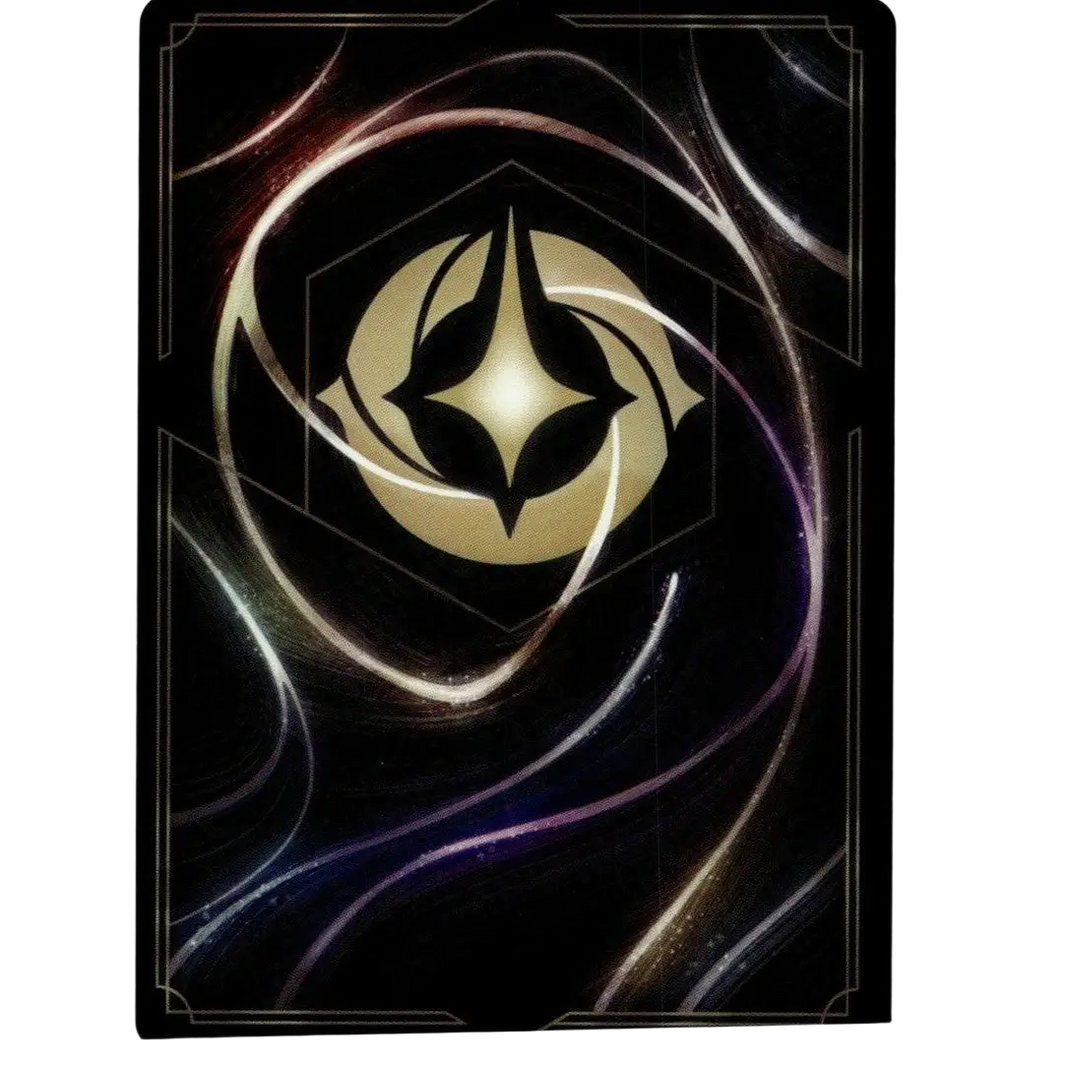 Black disney lorcana robin hood card 177/204 featuring glowing gold emblem with swirling silver and purple energy patterns