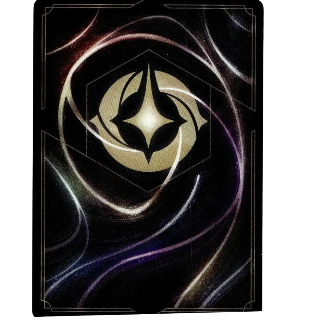 Black disney lorcana scar card 175/204 featuring a glowing gold emblem with silver and purple energy patterns